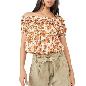 Free People Women's Floral-Print Off-The-Shoulder Elastic-Hem Suki Blouse Size S